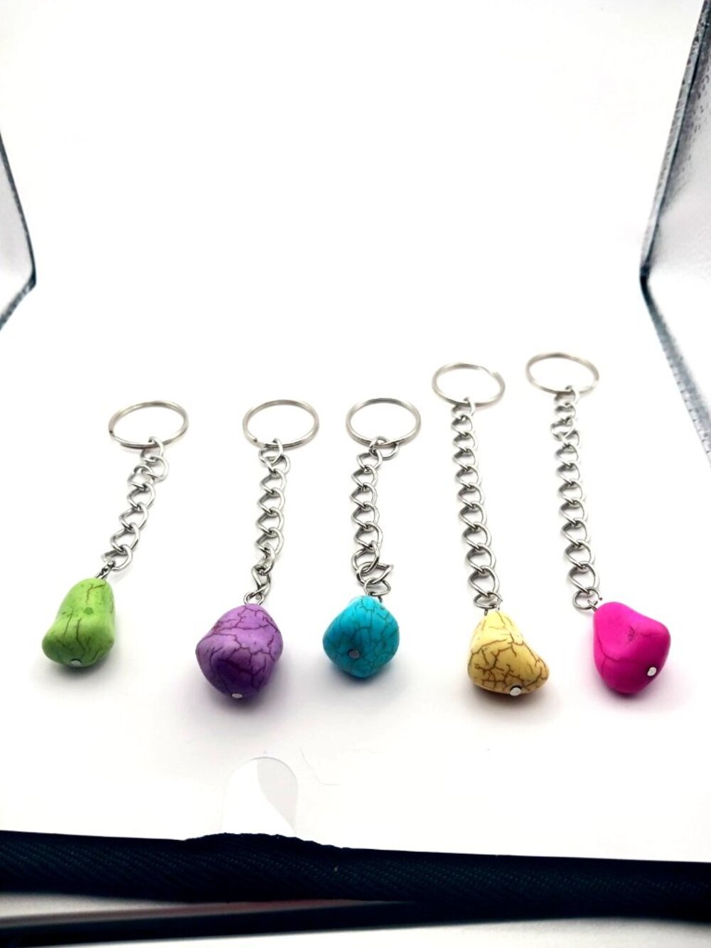 Multi Colored Stone Keychains Lot Of FIVE